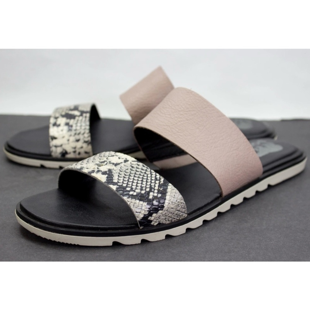 Sorel Ella II Womens US 9.5 Sandals Pink Black Snakeskin Mauve Strappy Slides